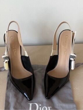 Christian Dior J’Adior Patent Leather Slingback Pumps Black Size 35
